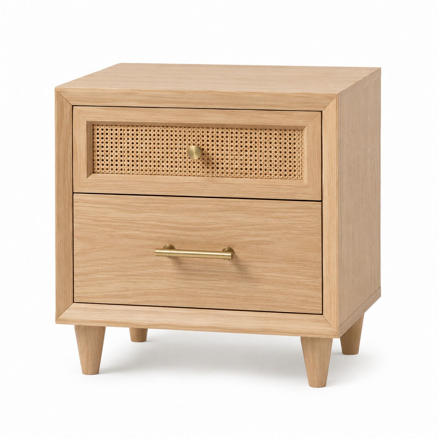 2-Drawer Oak and Cane Nightstand Natural 50cm x 40cm x 60cm