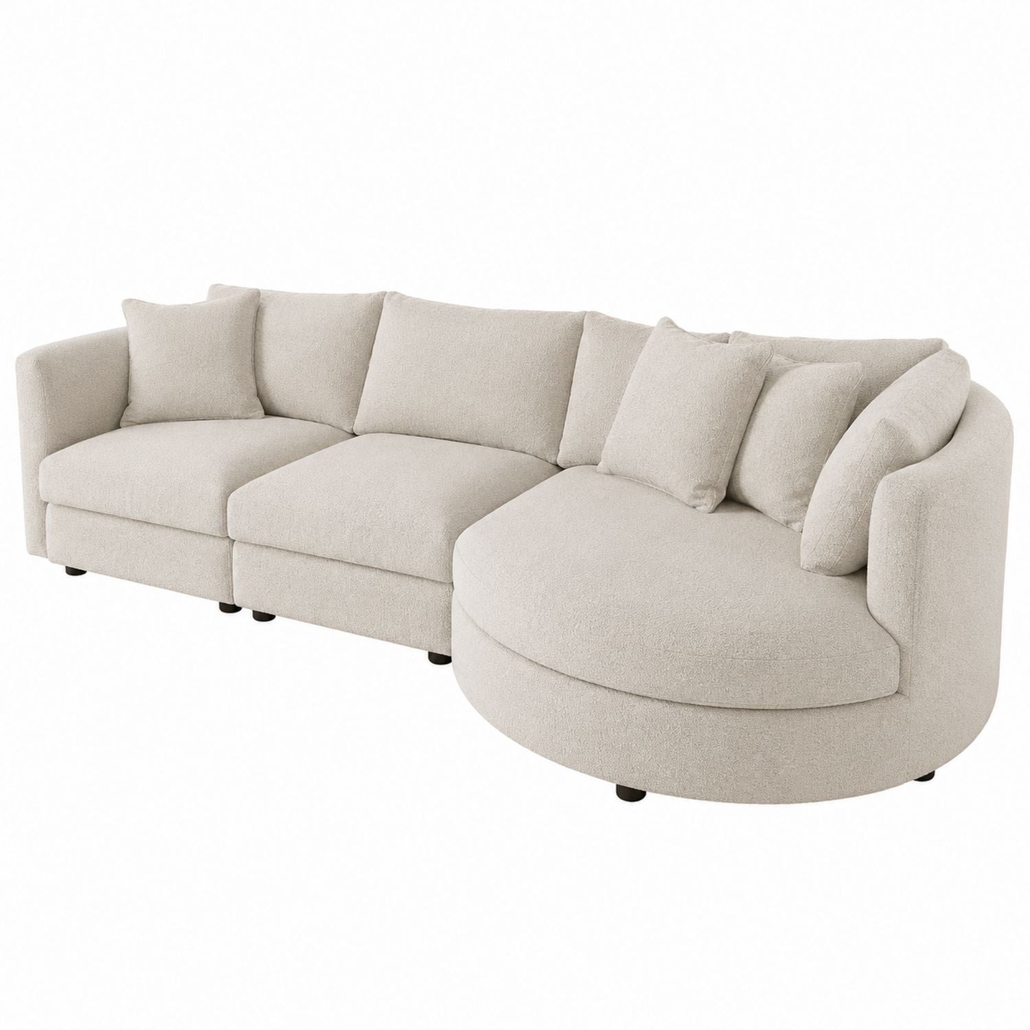 Beige Fabric Modular Sofa with Curved Chaise and Cushions