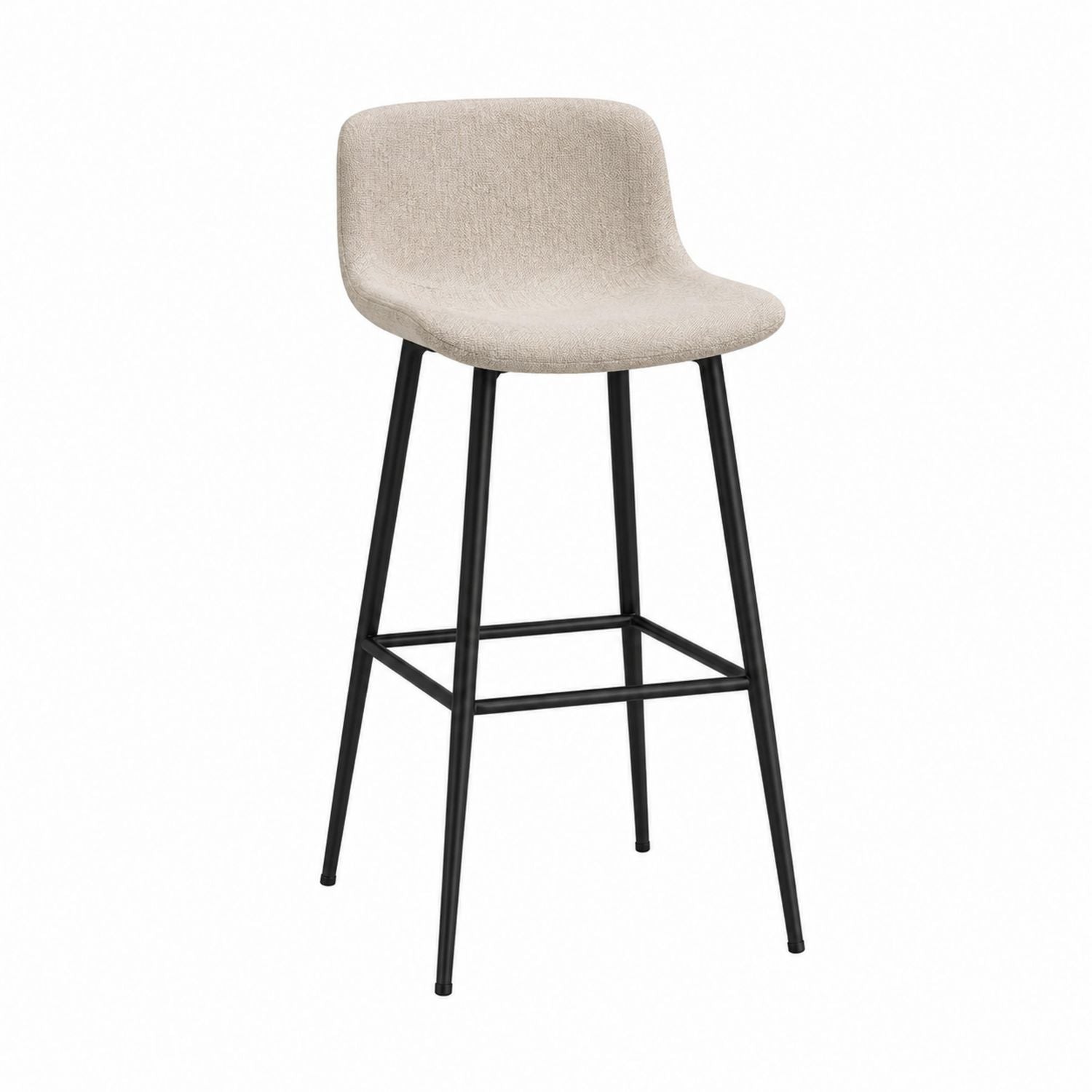 Bar Stool with Fabric Seat and Black Metal Frame, Beige, 75cm Height