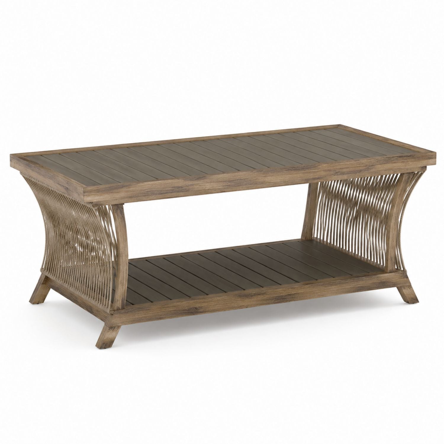 Rectangular Outdoor Coffee Table Wood and Synthetic Wicker Neutral 120cm x 60cm x 45cm