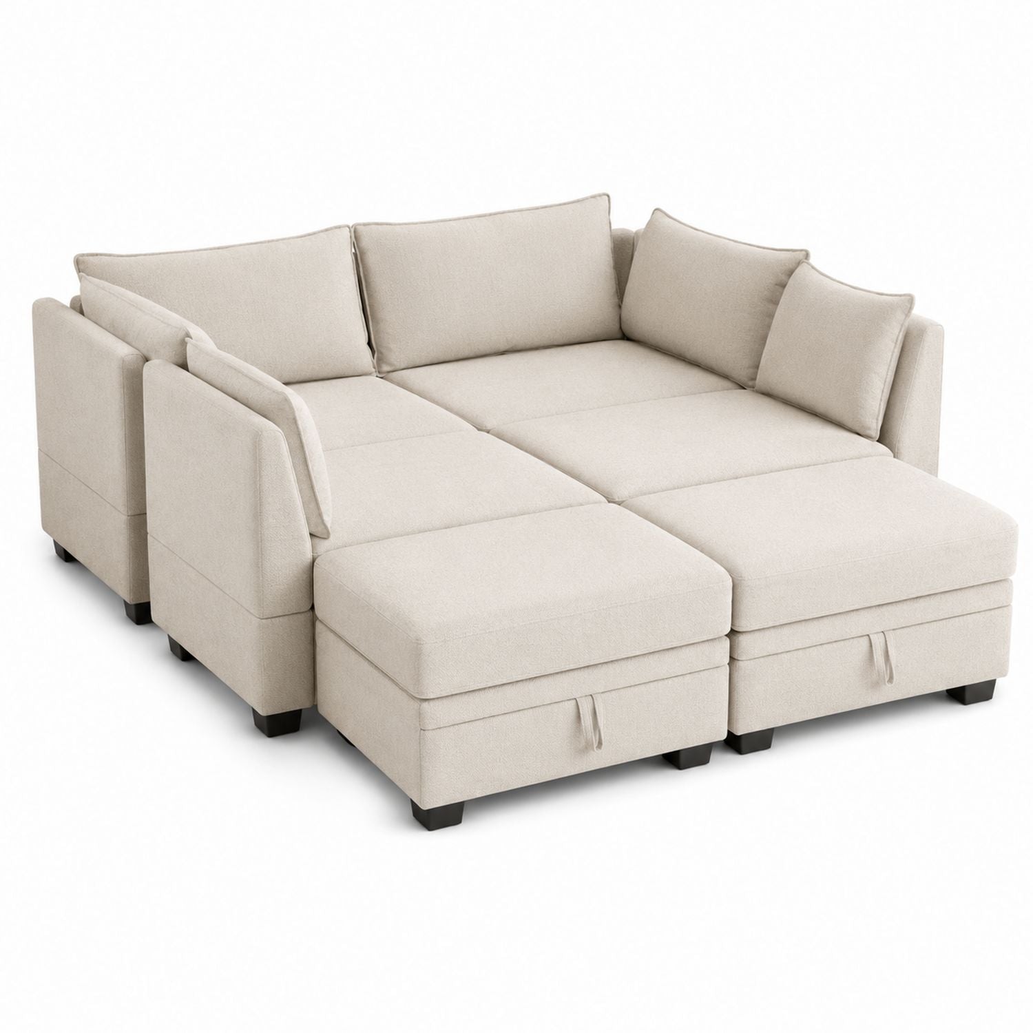 Modular Linen Beige Sectional Sofa Set