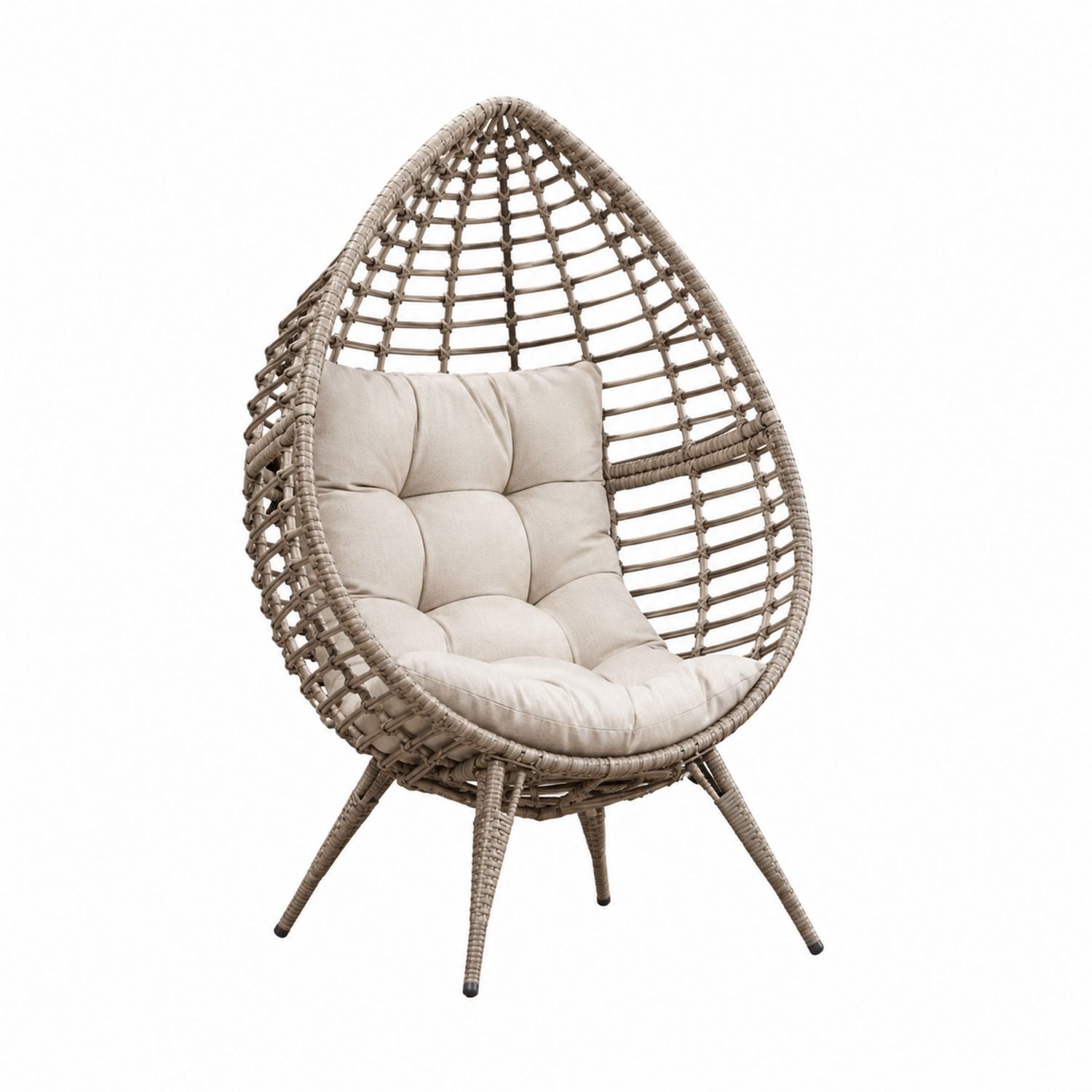 Wicker Egg Chair with Polyester Cushions Beige 47in x 35in x 63in
