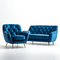 Sofa Set Velvet Upholstered 78x90x85 cm and 140x90x85 cm – Blue – Vintage Design