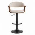 Adjustable Bar Stool with Wood Frame and Metal Base