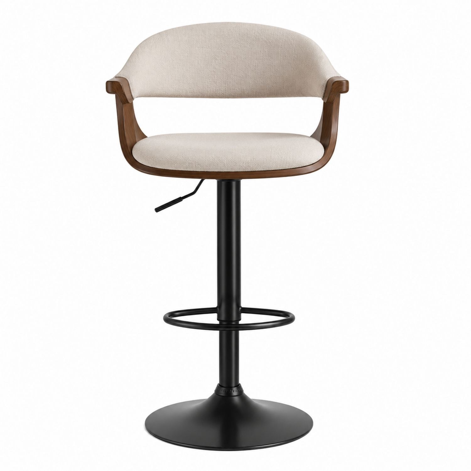 Adjustable Bar Stool with Wood Frame and Metal Base