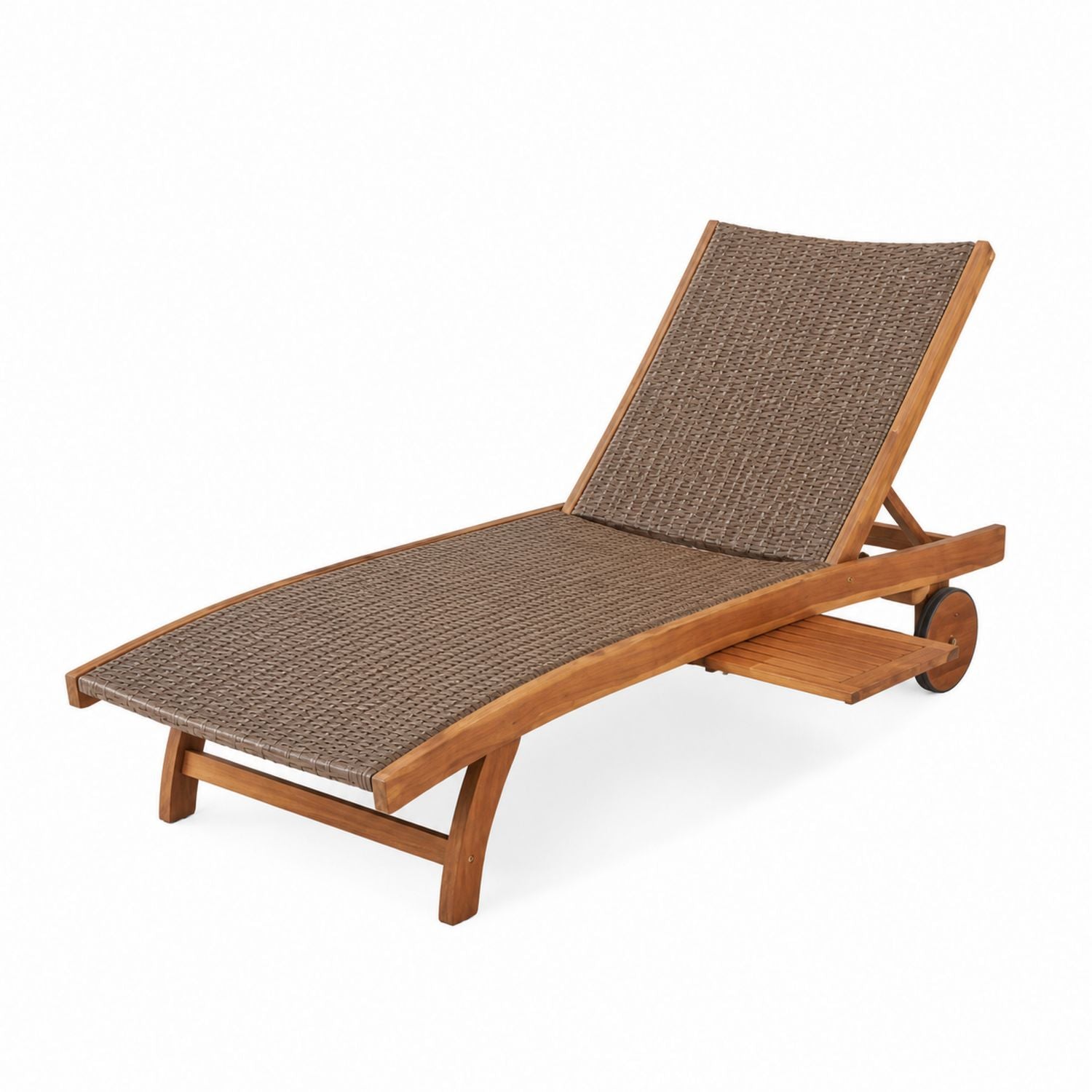 Teak and Woven Rattan Outdoor Lounger Brown 200cm