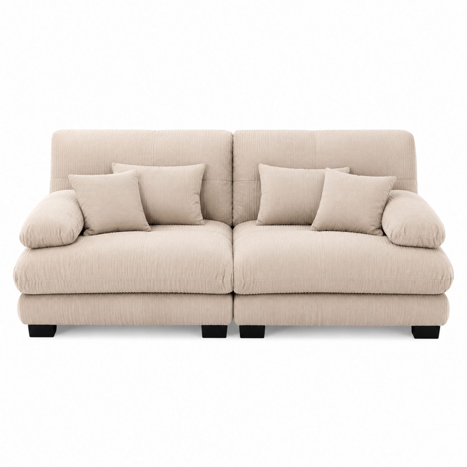 Beige Corduroy 2-Seater Sofa with Cushions