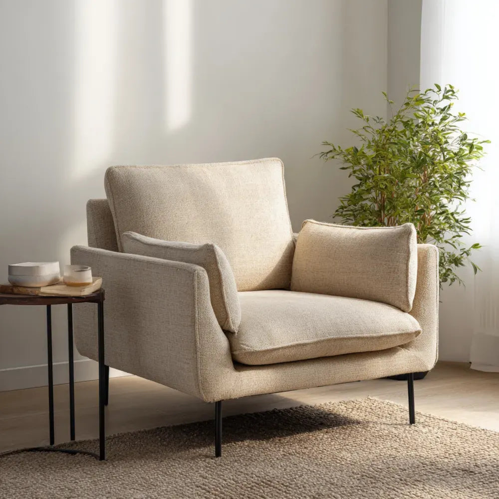 Armchair Upholstered Fabric 100x90x85 cm – Beige – Modern Design