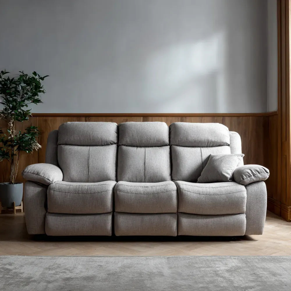 Recliner Sofa Set Fabric Upholstery Modern Style 200x90x100 cm - Light Gray