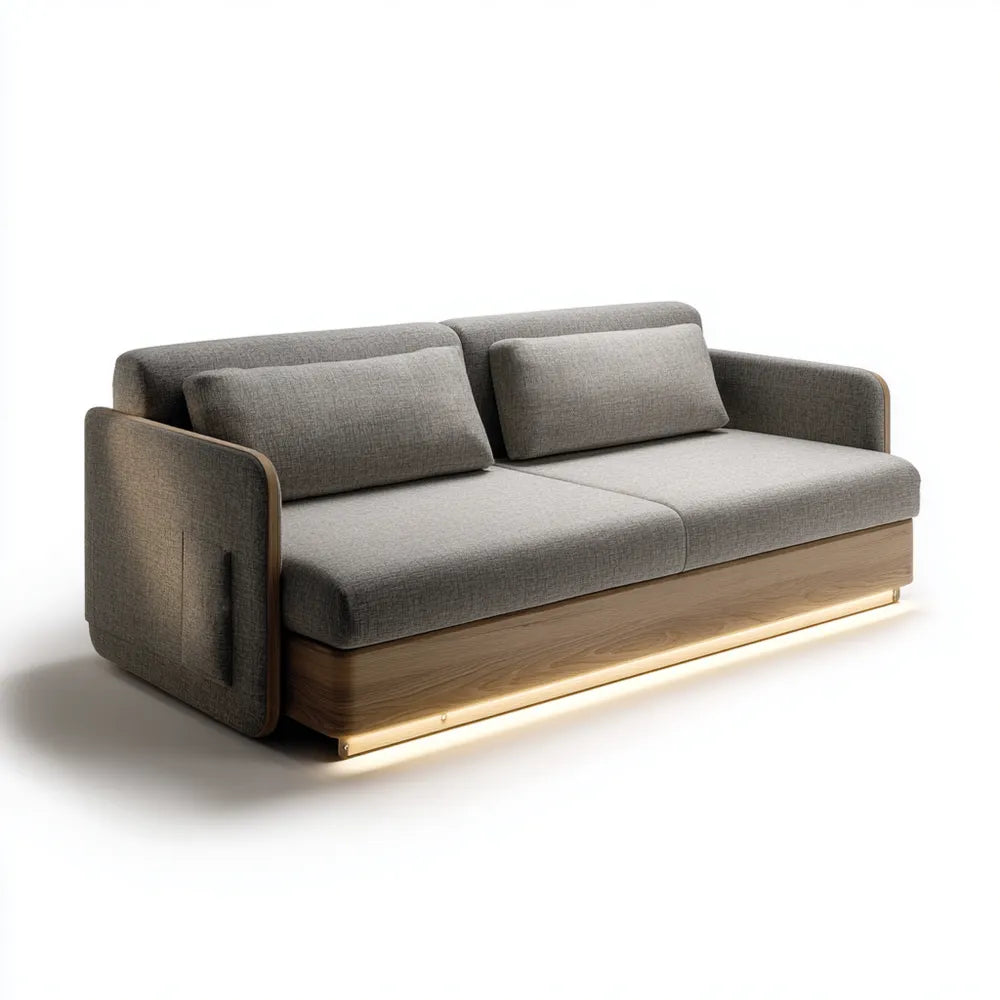 Sofa Bed Fabric Upholstered 200x90x85 cm - Light Grey - Modern Design