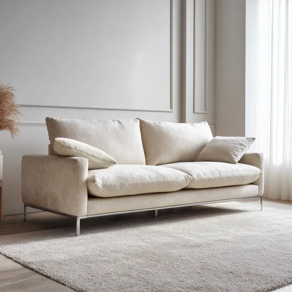 Contemporary Sofa Set 220x90x85 cm - Beige Fabric Upholstery